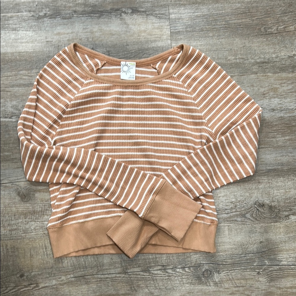 Aerie Tan and White Striped Sweater